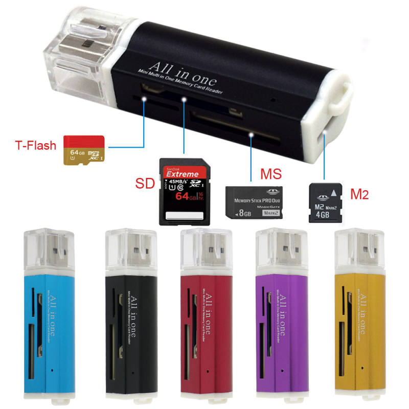 4 in 1 Micro SD Card Reader Flash USB Memory Card Reader For Memory Stick  Pro Duo Micro SD/T-Flash/M2/MS SD Adapter