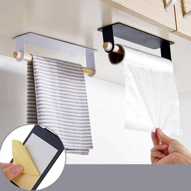 1pc Self-adhesive Paper Towel Holder, Wall-mounted Tissue Rack For Kitchen,  Bathroom