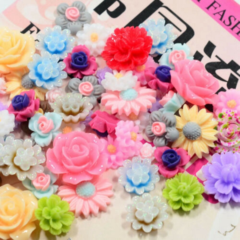 50pcs//Bag Resin Beads Rose Flower Flat Back Embellishment Cabochons Crafts DIY