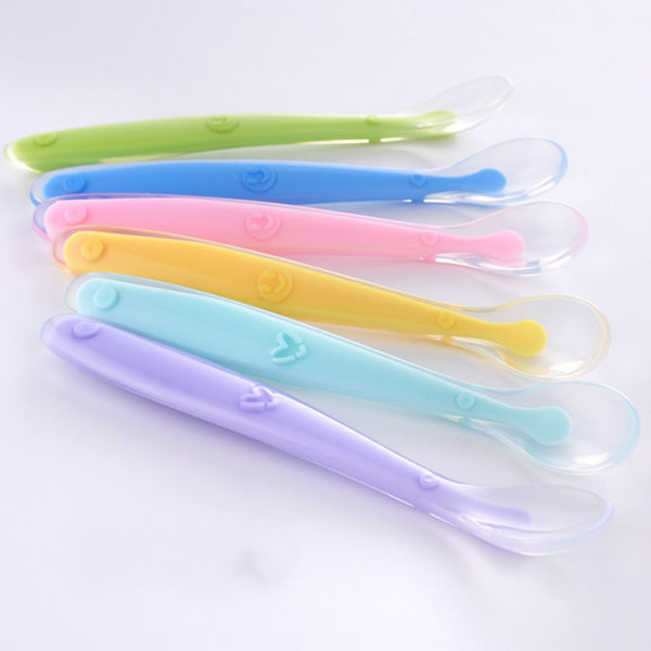 Baby Soft Silicone Spoon Candy Color Temperature Sensor Spoon Baby