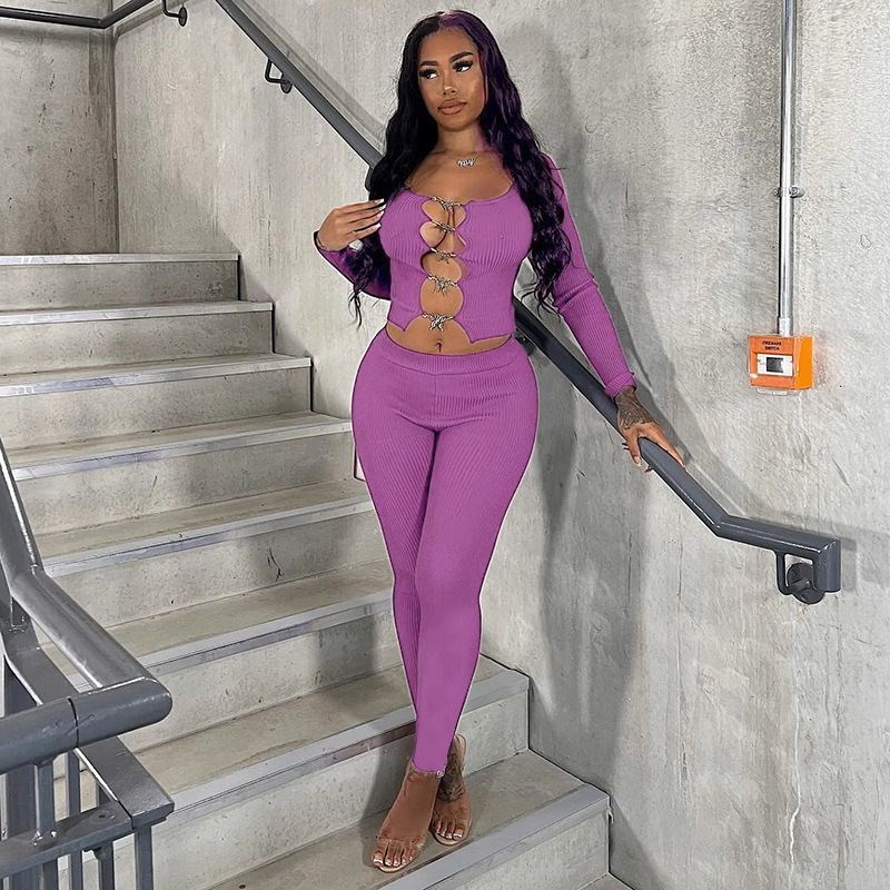 Women Sexy Y2K Clothes Hollow Out Long Sleeve Crop Top High Waist