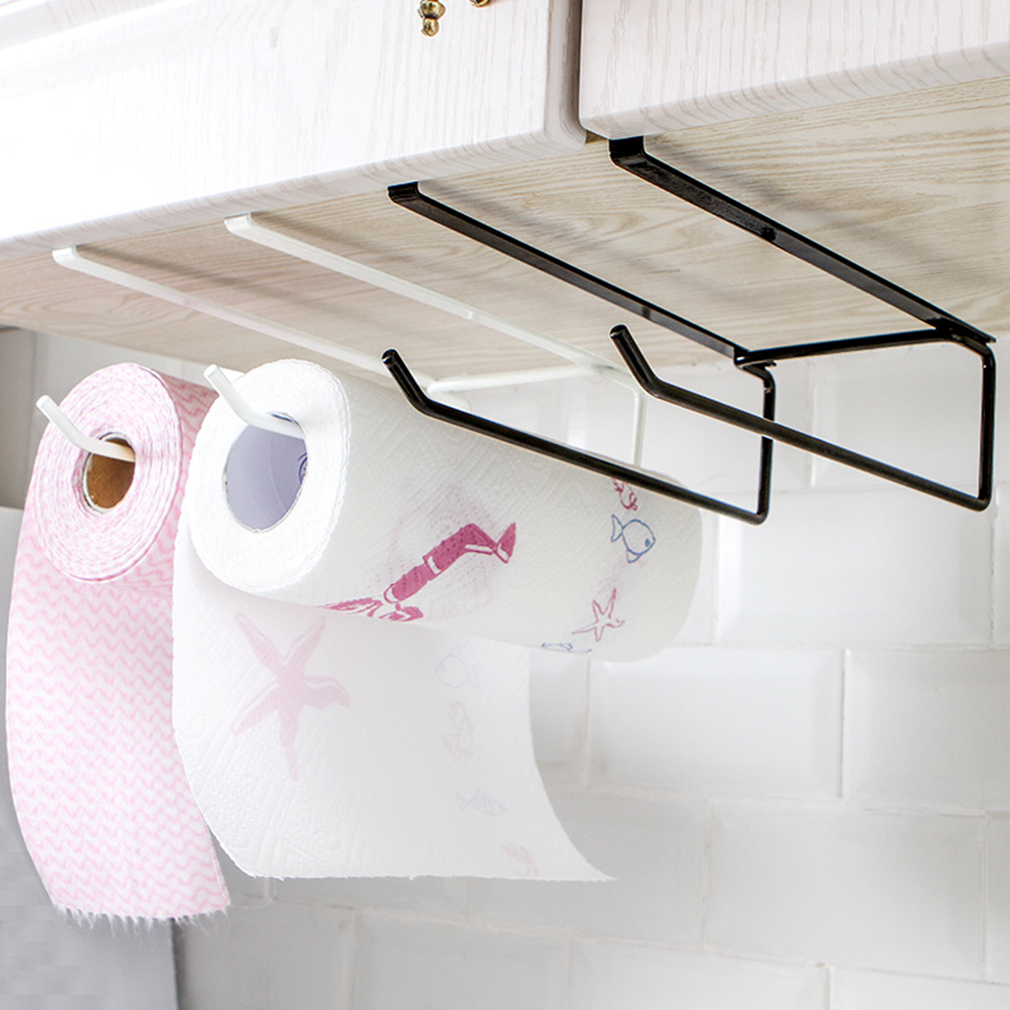 A Black Kitchen Paper Roll Holder Trivets Towel Rack Cabinet Napkins Storage Rack Holder 