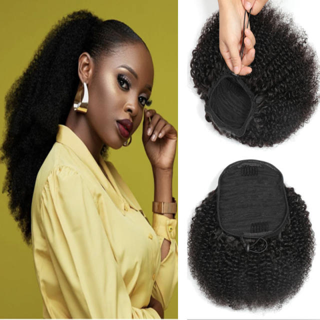 Drawstring Afro Kinky Curly Ponytail Human Hair Non-Remy Indian Hair  Extensions Pony Tail For African American