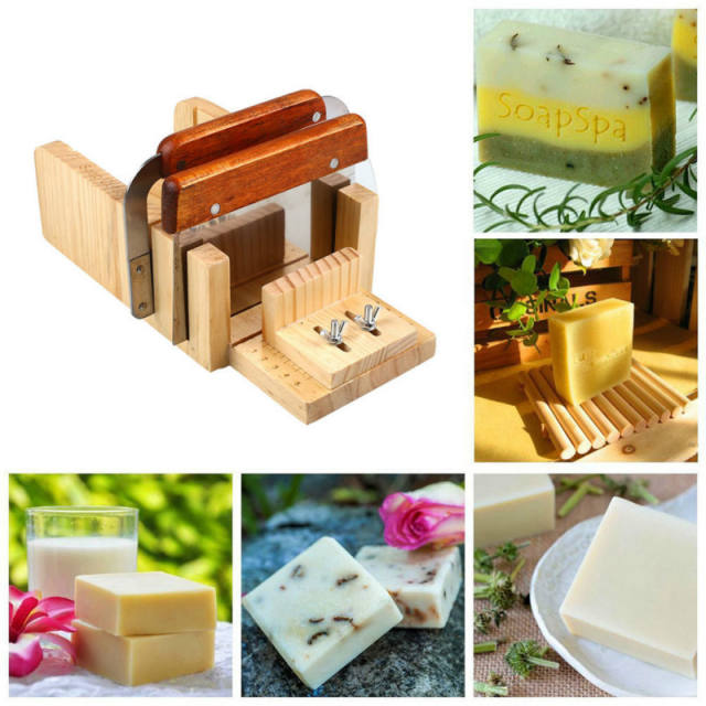 Wooden Soap Cutter Loaf Set With Rectangle Silicone Mold And Wood Box - Straight And Wavy Soaps