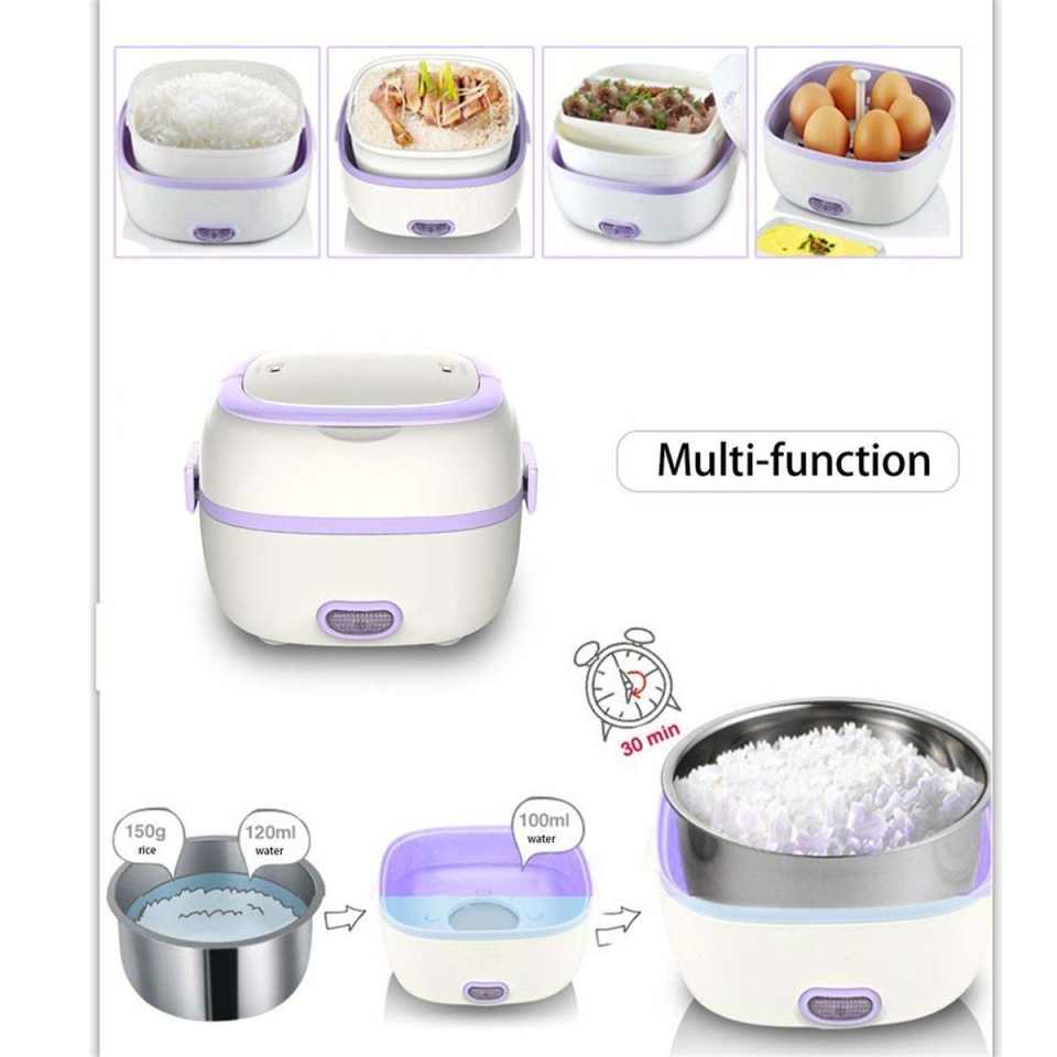 200W Purple Portable Multifunctional Electric Steamer Lunch Box Mini Rice  Cooker