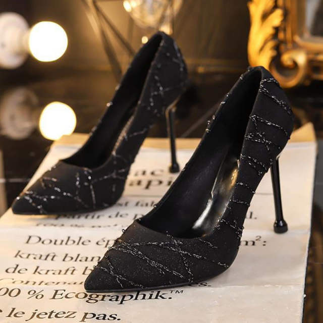 Women's shoes High-heeled stiletto pointed toe temperament black