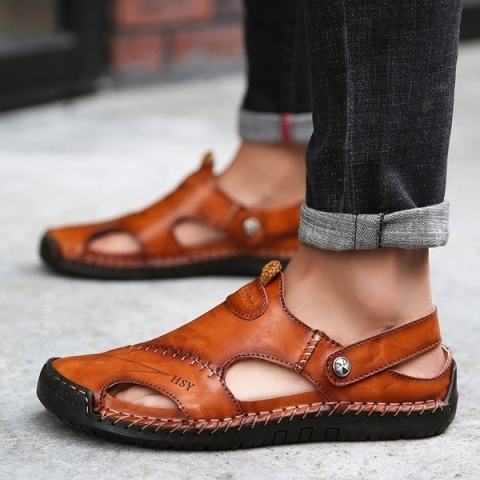 New Fashion Men Hand Stitching Soft Outdoor Closed Toe Leather