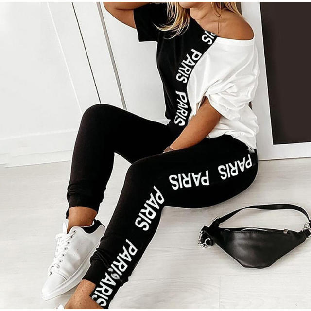 Summer European and American new women's clothing black and white letters  and color printing strapless suit