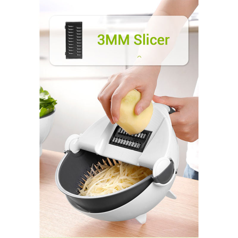 Buy Magic Multifunctional Rotate Vegetable Cutter With Drain Basket Kitchen  Veggie Fruit Shredder Grater Slicer by Just Green Tech on Dot & Bo