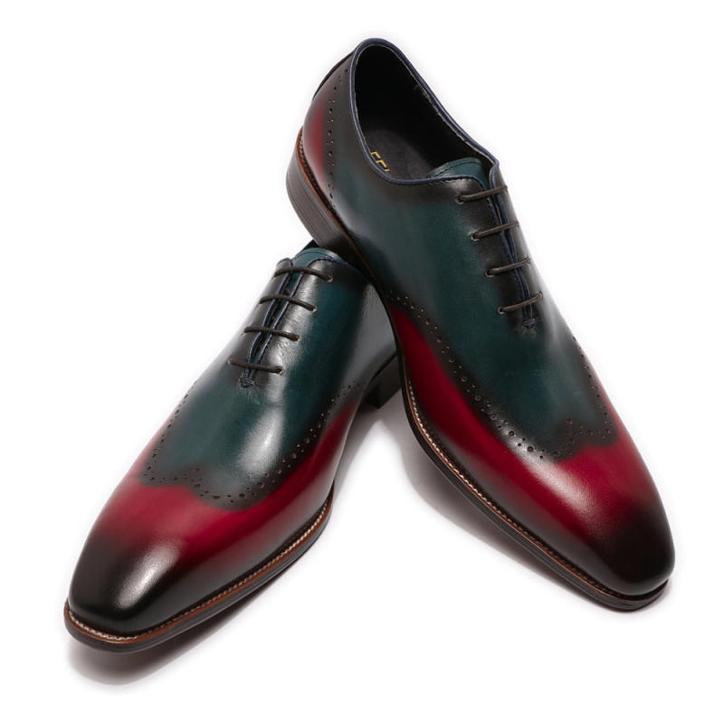 Men Wingtip Oxford Shoes Calf Genuine Leather Dress Shoes Handmade Blue Red  Classic Wedding Party Formal Shoes Mens Luxury Shoes