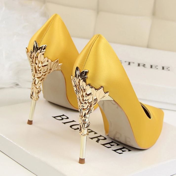 Metal Carved Thin 10cm Heel High Heels Pumps Women Shoes 2020