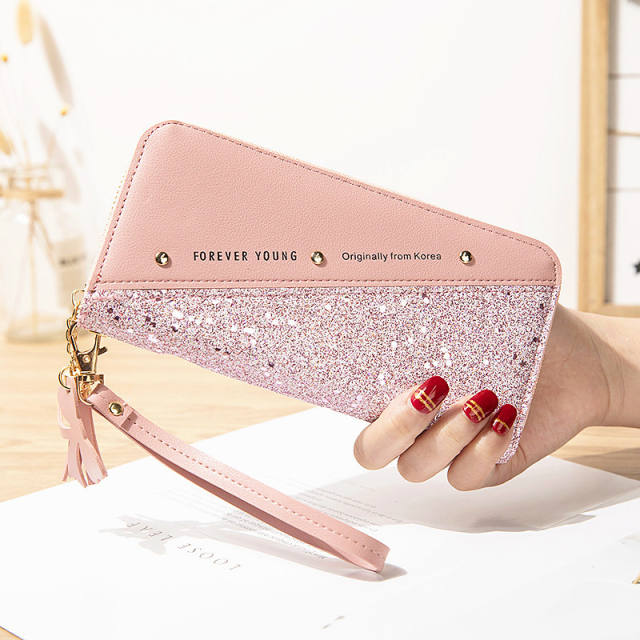 2021 Fashion Sequined Patchwork Glitter Wallet for Women Long PU Leather Wallet Coin Purse Female Wallets Girls Gifts Wholeale