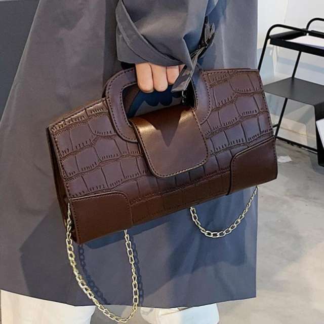 Women's Fashion Chain Purse Crossbody Shoulder Bags -Classic Stone Crocodile Pattern Leather Square Flap Handbag
