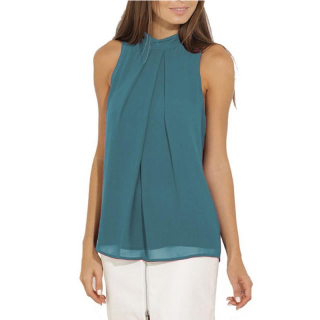 Fashion Women Chiffon Blouses Summer Top Sleeveless Shirt Casual