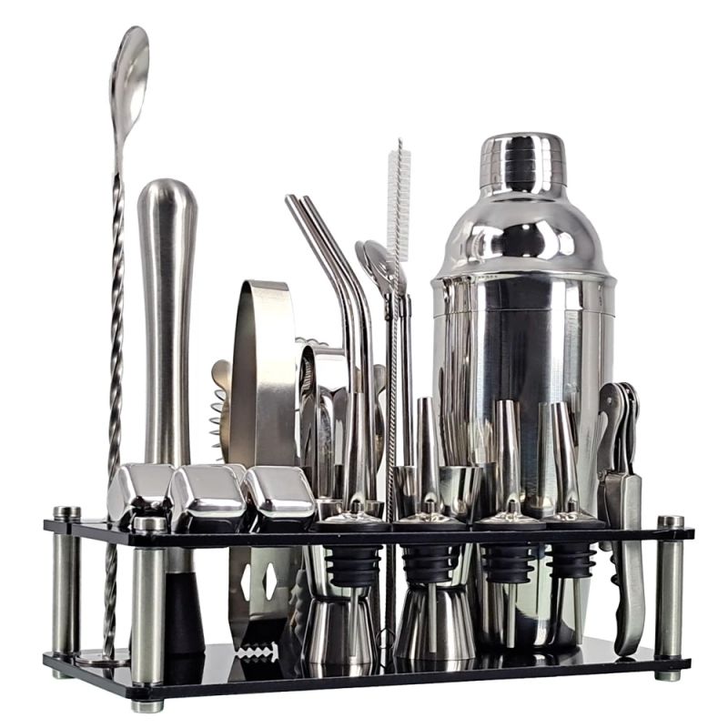 Bartender Kit 23-Piece Cocktail Shaker Set Of Stainless Steel Ice Grain Acrylic  Stand For Mixed Drinks Martini Bar Tools