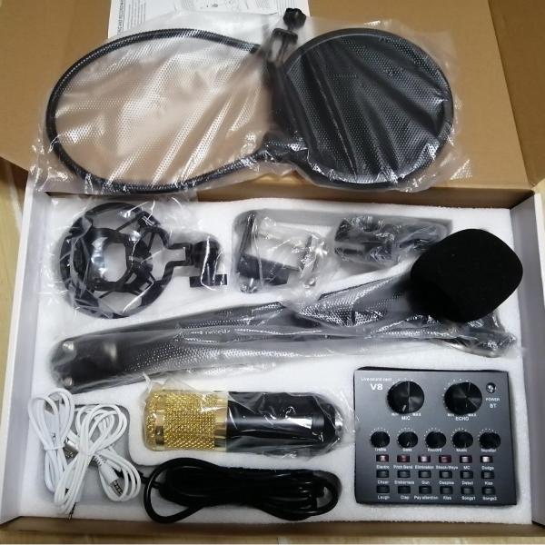 Professional Microphone and V8 Sound Card Set, Mic Studio Condenser Microphone for Karaoke Podcast Recording Live Streaming BM800