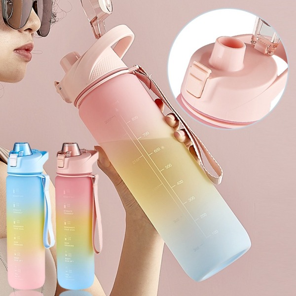 1000ml Water Bottle Clear Scale Bounce Cover Sport Cup Portable