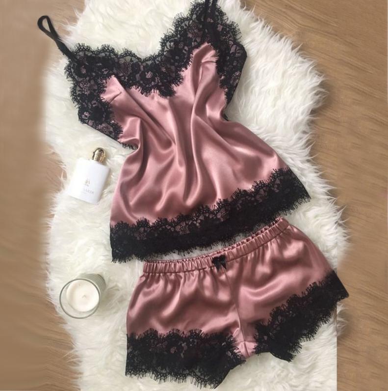 Sexy Lingerie Women Pajama Sleep&lounge Set Satin Silk Lace Sleepwear Robe  Set Warm Bathrobe Pyjamas Nightdress Homesuit Femme