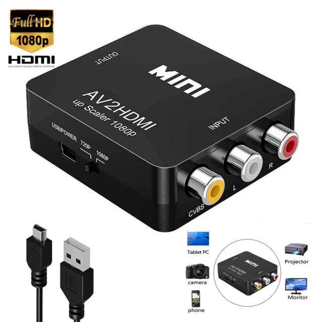 HDMI to RCA Converter AV/CVSB L/R Video Box HDMI2AV 1080P HDMI to AV Adapter