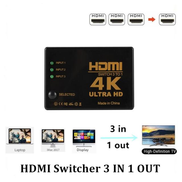 HDMI Switcher, 4K 2K 3x1 HDMI Switcher,3 Input 1 Output Port HDMI Hub