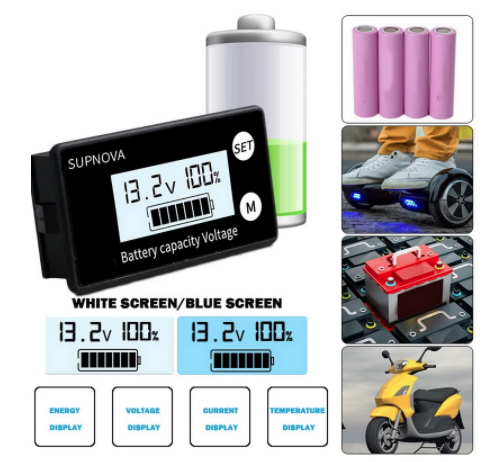 Battery Gauge Monitors Lead-Acid and Lithium ion Battery Tester for Car Vehicle Blue Light DC 12V 24V 36V 48V 72V Battery Capacity Voltage Meter with Alarm Battery Capacity Gauge Indicator 