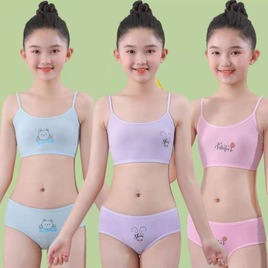 Girls Training Bras Panties Solid Kids Cotton Underwear Sets Teens