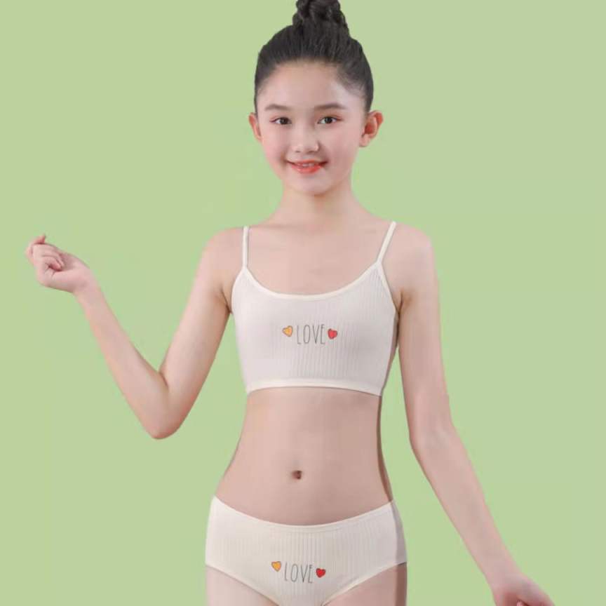 D-baby Cotton Girls Bra And Panty Sets Teenage Girls Cotton Padded Training  Bra + Panties Kids Sports Bra Panties Underwear