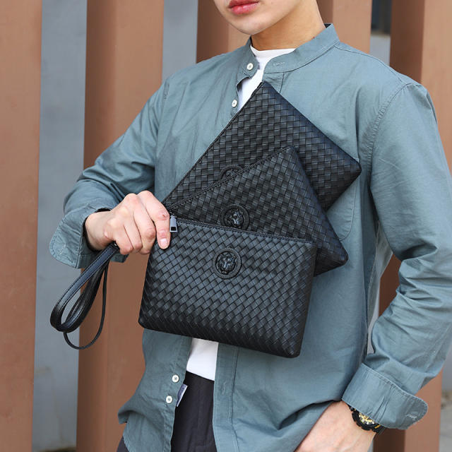 Wholesale BAELLERY Leather Men's Clutch Bag Luxury Brand Woven Leather Bag  Fashion Design Simple Envelope Bag Large Capacity New From m.