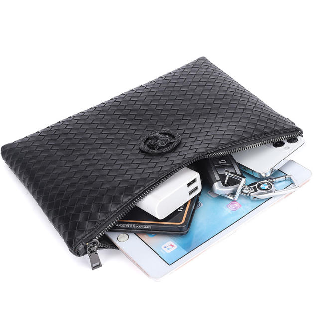 Wholesale BAELLERY Leather Men's Clutch Bag Luxury Brand Woven Leather Bag  Fashion Design Simple Envelope Bag Large Capacity New From m.