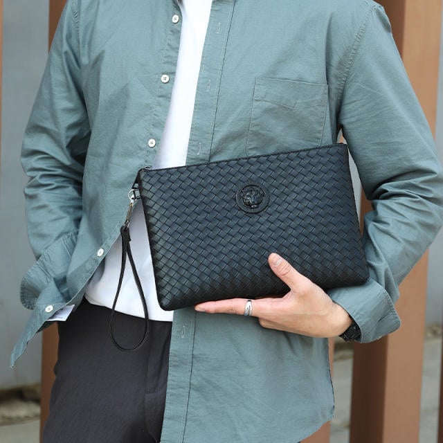 Men's Woven Clutch Large-capacity Soft Leather Handbag Envelope Bag  Business Men's Bag