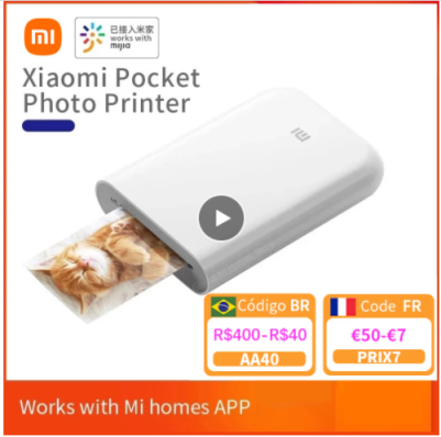 Xiaomi mijia AR Printer 300 dpi Portable Photo Mini Pocket with DIY Share  500mAh Pocket Printer Printer Working with Mijia, 20 Pieces of Zink Photo