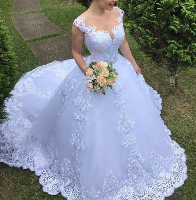 African Long Tail Wedding Dress White Lace Sexy Sheer Neck Women's Evening  Dress Bridal Ball Gown Long Wedding Dress Custom Made