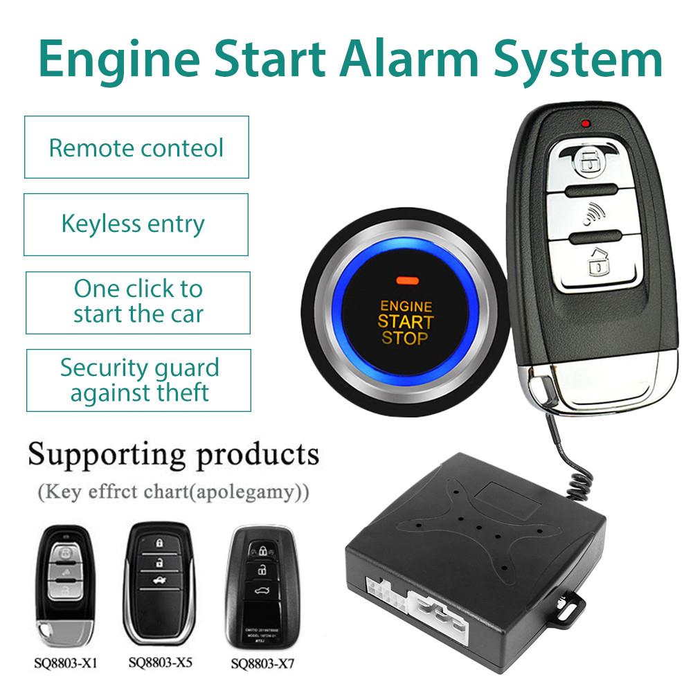 Cuque 12V Car Security Alarm System with Engine Push Start Stop Button RFID Car Alarm Kit Universal for Vehicle Start Protection 