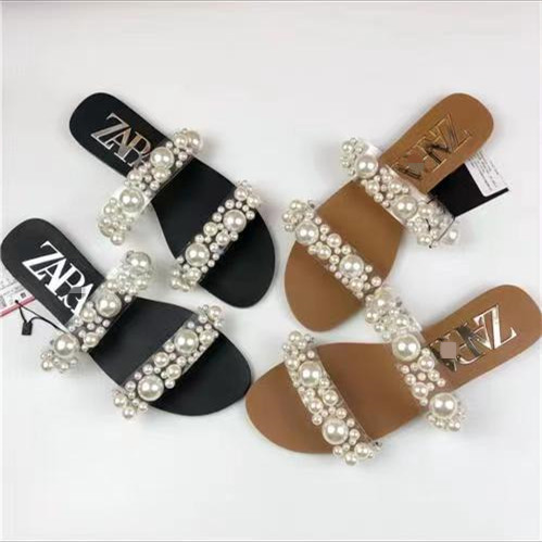 Sandals with pearls online zara