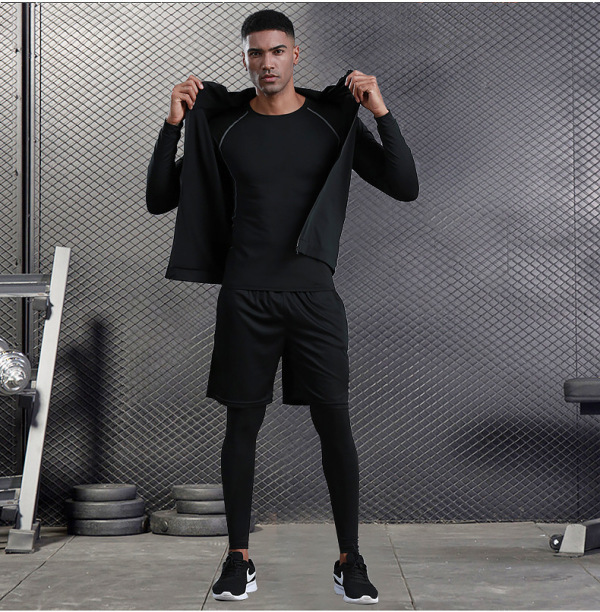 5PCS/Set Men's Gym training fitness sportswear tights slim clothes running  workout tracksuit suits quick drying fit high elastic clothing