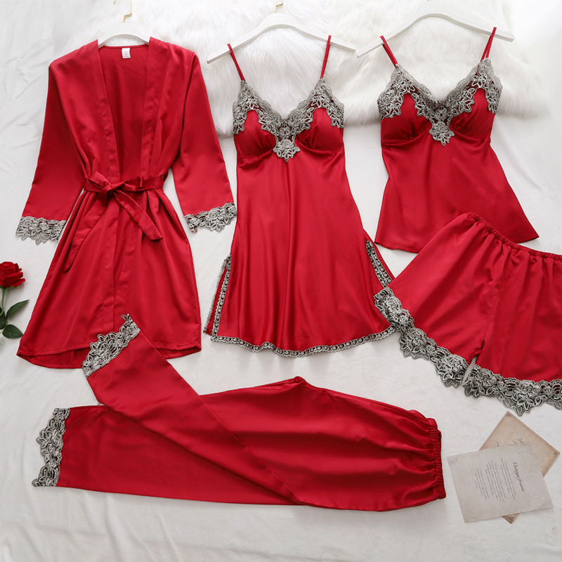TST Women's Stretchable Satin Top & Pyjama Night Suit/Night Dress/Sleep  Wear Set (Maroon)