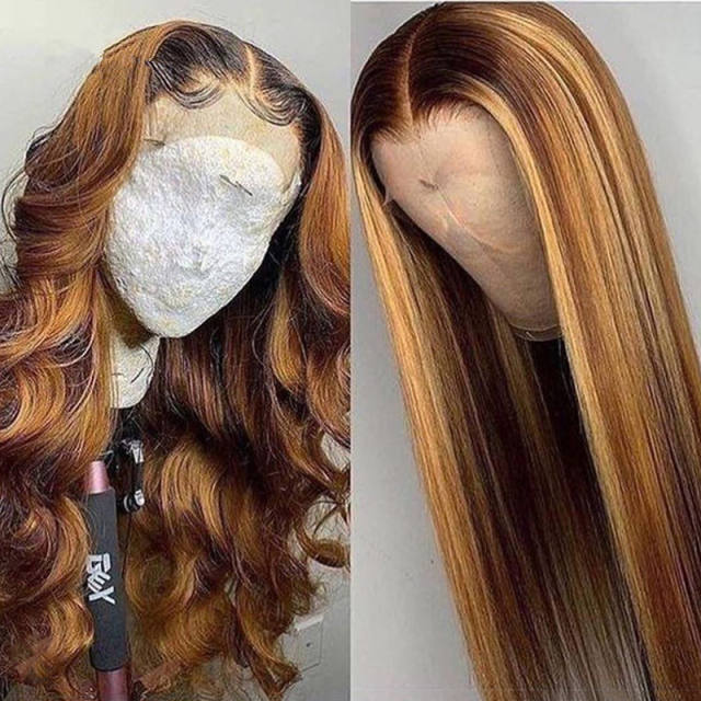 2021 new style wigs women's mid-point dyeing and gradual long straight hair high temperature silk rose net curly hair headgear 2021 new style wigs women's mid-point dyeing and gradual long straight hair high temperature silk rose net curly hair headgear
