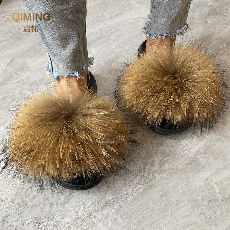 Flat fur clearance slippers