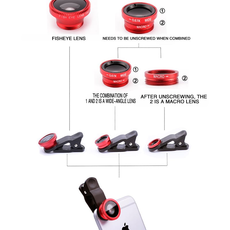 3-in-1 Universal Clip-On Camera Lens Kit for Smartphone: Wide Angle, Macro, Fisheye