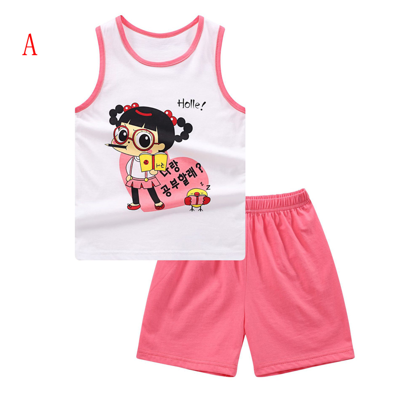 2Pcs Toddler Babys Boys Girls Summer Pajamas T-Shirt Tops Shorts Outfits Set