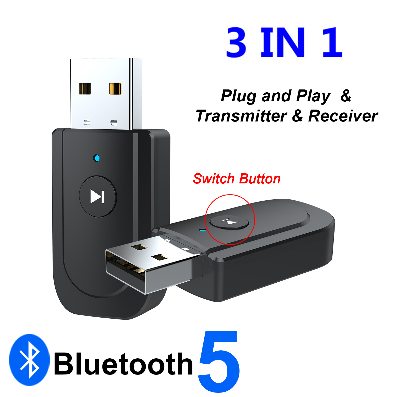Shulemin Mini Bluetooth Adapter 5.0 USB Wireless Adapter Audio Receiver Desktop Notebook Transmitter for Pc Laptop Earphone Black 