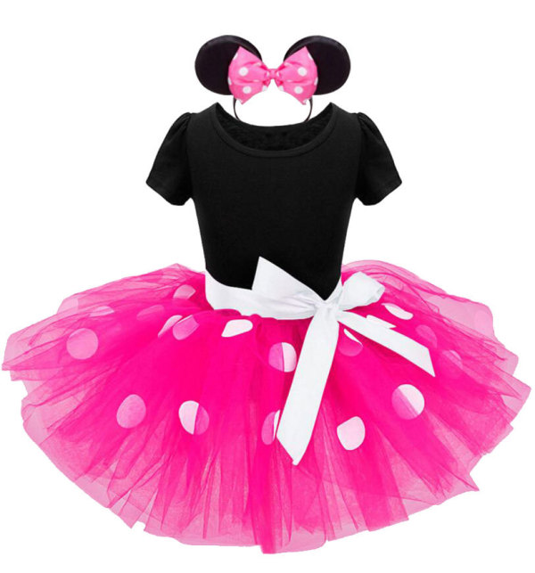 Minnie Mouse Princess Dress For Girls - Cute Ruffle Sleeve Halloween Cosplay Costume With Bow Tie Print