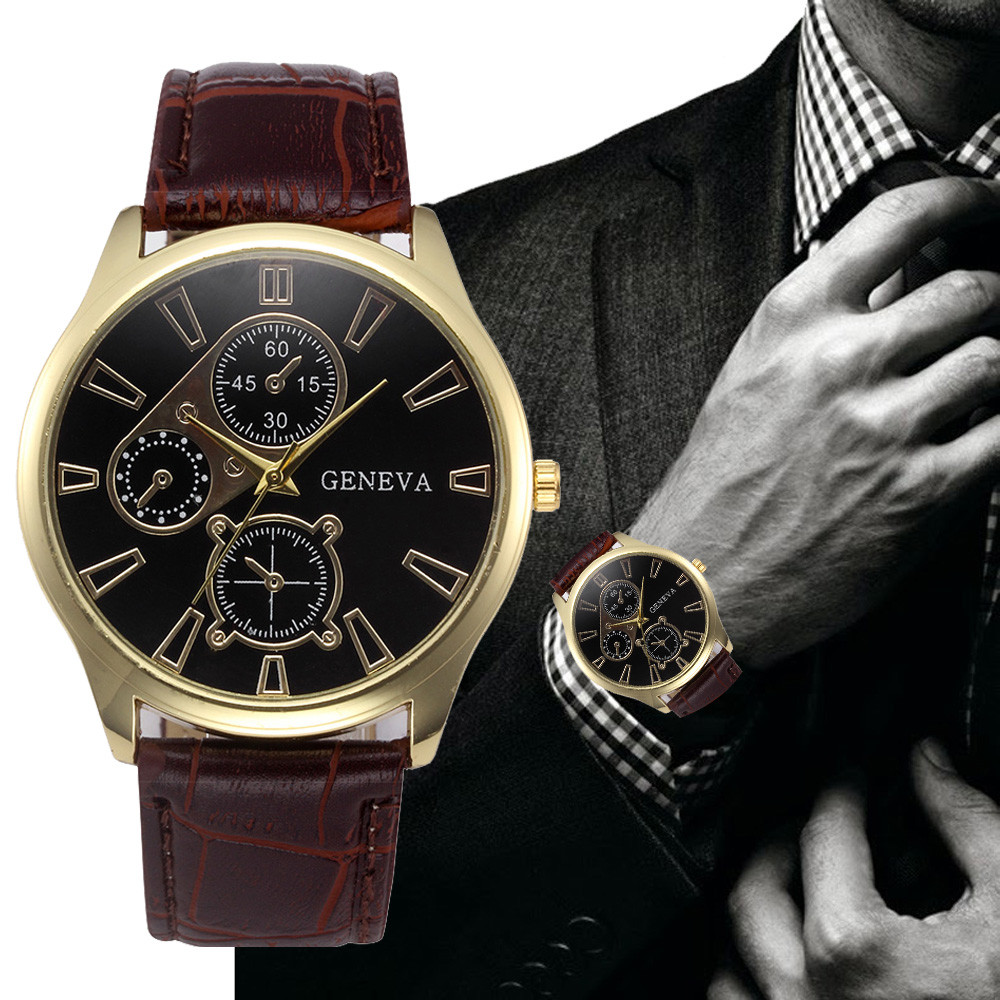 Ayiqi Geneva Watch Men Retro Design PU Leather Band Three Eyes