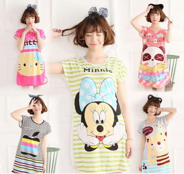 Cute Cartoon Women Girls Sleep Clothing Nightwear Sleepwear Sleep Dresses  Gift