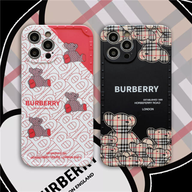 Fashion Burberry Grid Bear Matte IMD straight side soft back cover for  iPhone 13 12 11 Pro Max 7 8 plus X Xs XR Phone cases