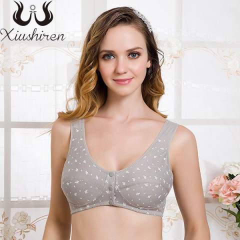 Lady Soft Cotton Wire-free Bras Women Front Closure Full Cup Unlined Basic  Bralettes Breathable Healthy Floral Bra