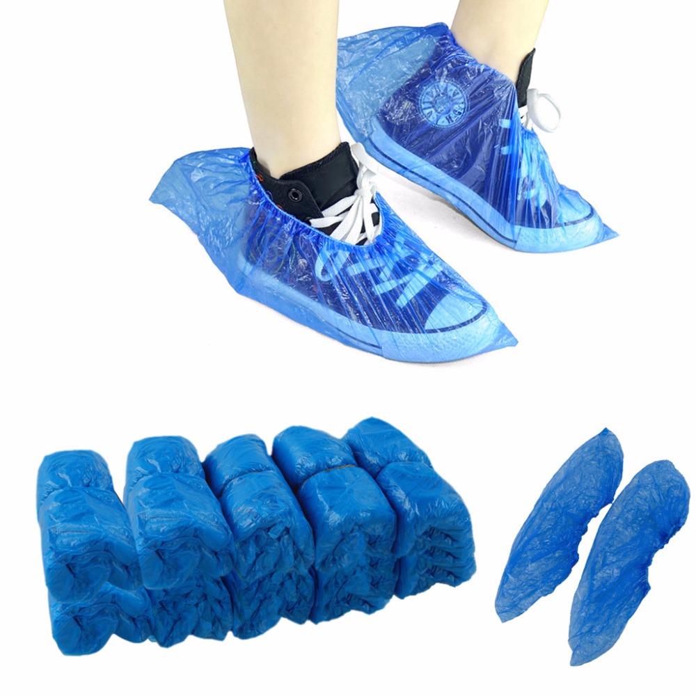 100PCS//Pack Waterproof Disposable Boot Covers Plastic Shoe Covers Overshoes Blue