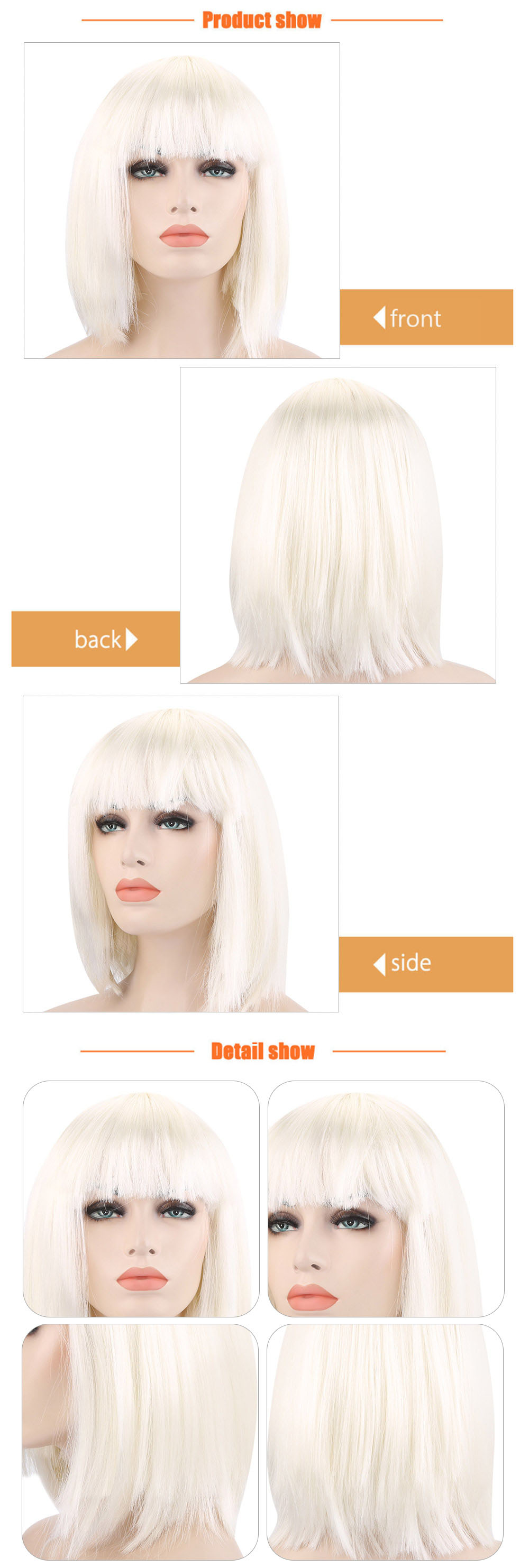 Buy Bob Full Bangs Short Straight Off White Wigs For Street