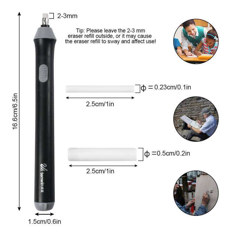 Adjustable Electric Rubber Eraser Battery With Rubber Refills For