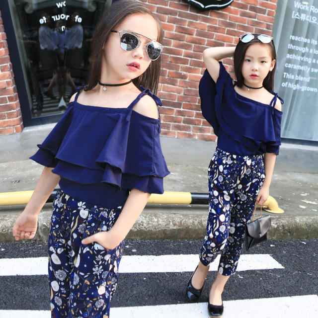 Girls Sets Clothes Kids Fashion Tops Floral Pants Two Piece Set Children  Summer Suit Girls Outfits 7 8 9 10 11 12 13 14 Years